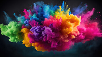 Rainbow chalk powder explosion on transparent background


