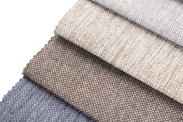Samples of different fabrics isolated on white