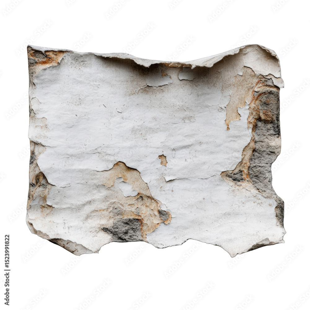 Poster high resolution texture of damaged white plaster wall with brown and gray flaking paint abstract bac