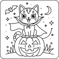 Vampire Cat on Pumpkin Coloring Page