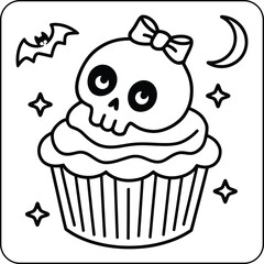 Skull Cupcake Coloring Page