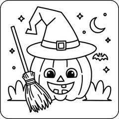 Jack-o'-Lantern Witch Coloring Page