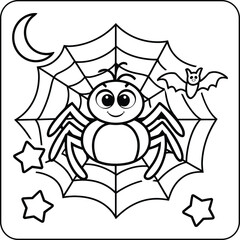 Cute Spider on Web Coloring Page