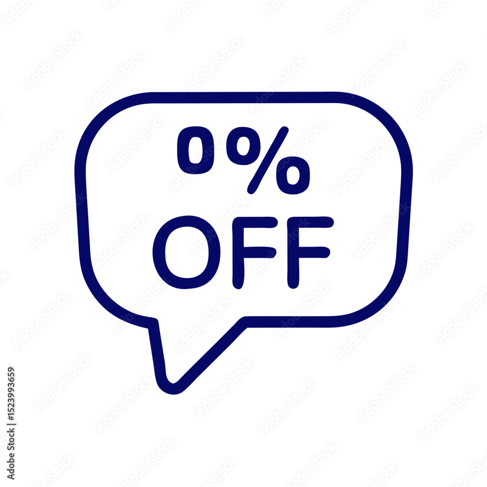 Poster minimal icon of a speech bubble with 0% off text concept of icon