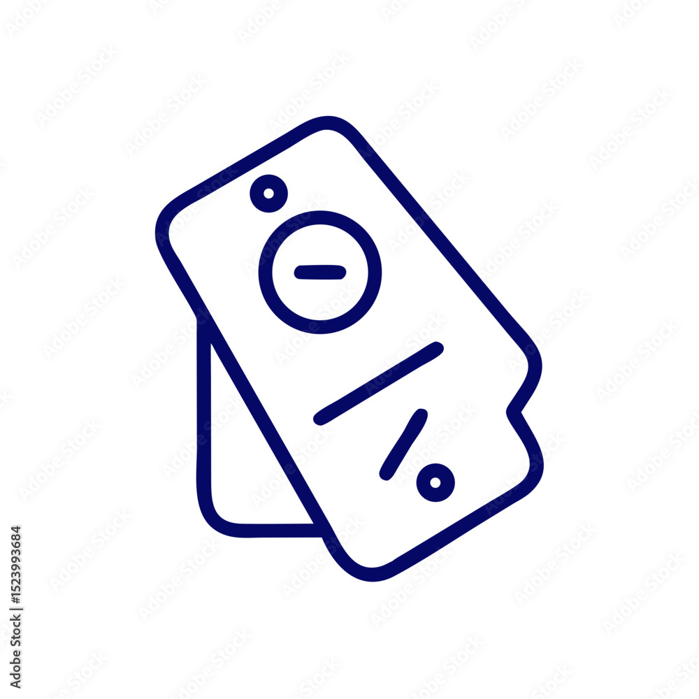 Poster minimal icon of two stacked price tags with a minus sign