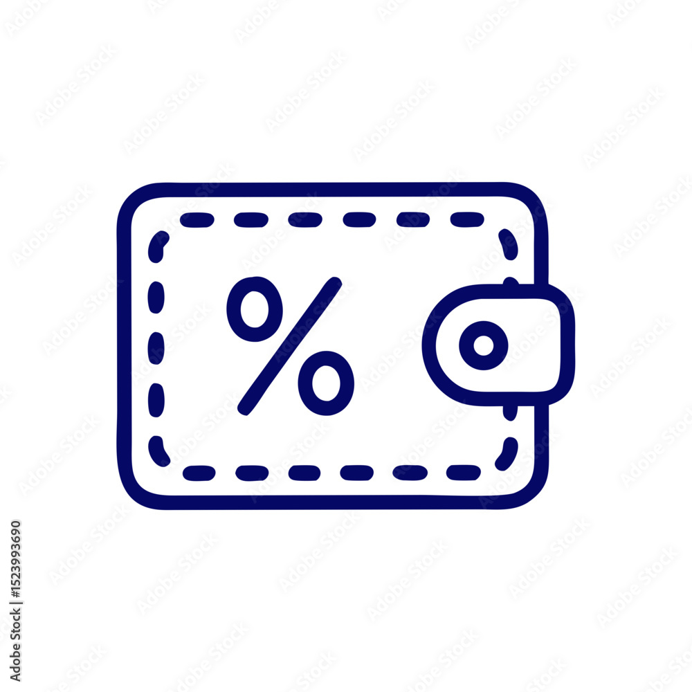 Poster icon of a wallet with percentage symbol in simple line style