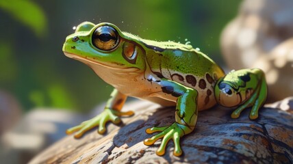 Naklejka premium green frog on a rock