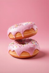 pink donuts on pink background sweets