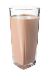 Tasty chocolate milk in glass isolated on white
