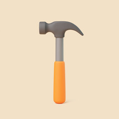 3D Claw Hammer with Orange Handle on Beige Background