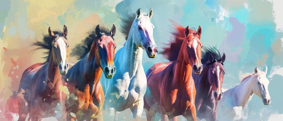 Horses Running Together in Artistic Style Generative AI