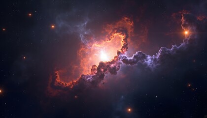 Exploring the Cosmos Bright Nebula with Cloud Formations and Starry Background