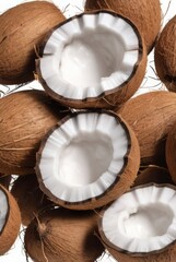 background of whole and split coconuts