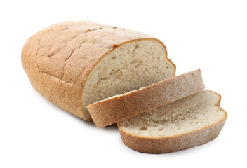 Cut loaf of bread isolated on white