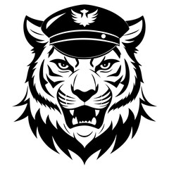 Obraz premium Dramatic tiger head sketch in captain style with black and white pencil lines