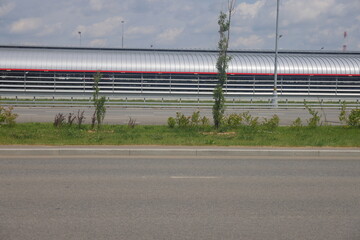 curb along the highway, asphalt and lawn along the road, minimalism 4