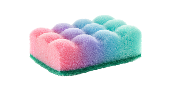 Wrinkled cleaning sponge colorful cleaning sponge for kitchen and bathroom cleaning supplies household item for dishwashing and surface scrub on a transparent background