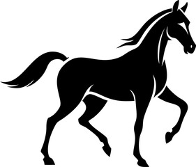 Horse vector icon, strong black silhouette illustration in graceful walking style