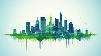 Obraz premium Futuristic city skyline illustration, abstract design, digital art, modern cityscape