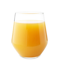 Tasty mango juice in glass isolated on white
