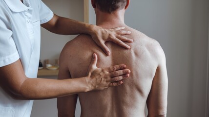 Pain management program concept. Therapist giving a back massage to a client in a calm environment.