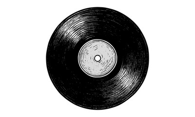 Vintage vinyl LP record with hand-drawn retro gray label. Isolated on white