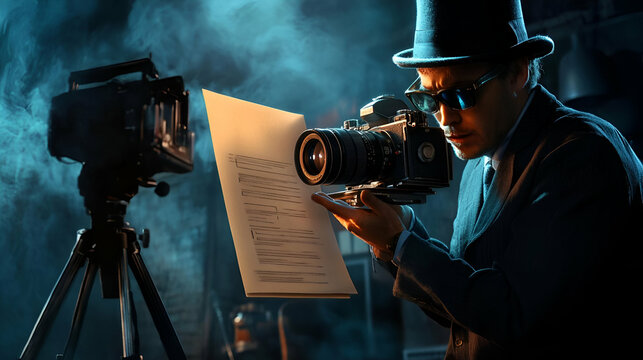 Photographer Reviewing Script In Dark Studio