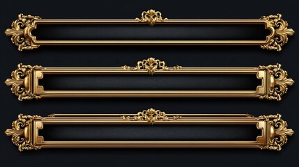 Ornate golden UI bars with retro filigree borders, perfect for royal-themed game menus.

