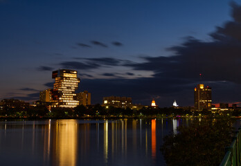 Night view of Charles River and Boston University campus