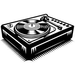 Vintage turntable illustration black and white
