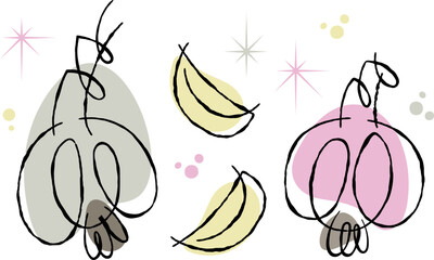 Modern retro style abstract drawing of garlic and clove of garlic on transparent background. Playful line art vegetable  doodled design element for cooking  theme designs.