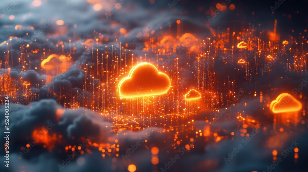 Poster fiery cloud computing digital abstract