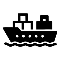 Obraz premium Cargo Ship Icon in Monochrome Flat Design Minimalist Style Maritime Concept, Black and White Color, Transparent background
