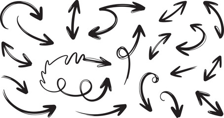 Set of 20 Hand-Drawn Arrows – Sketchy Vector Arrows for Presentations, Highlights, Directions, and Creative Designs