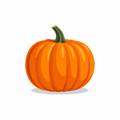 bright orange pumpkin with a green stem, isolated on white.