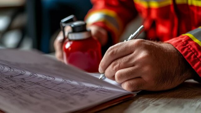 Fire Safety Inspector meticulously documents a detailed facility review process