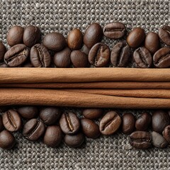 Coffee Beans and Cinnamon Sticks Pattern Background