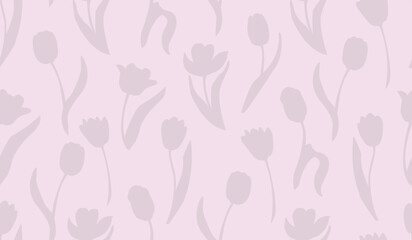 Tulips Seamless pattern. Floral background for print and decoration. Pattern with flowers in gentle pink color. Wrapping paper pattern. Botanical ornament for backdrop in gift cards and fabric. 