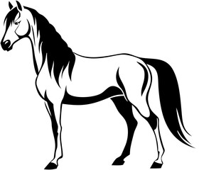 horse illustration, vector icon of standing  mode