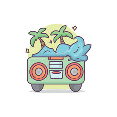Beach Radio with Palm Trees and Waves