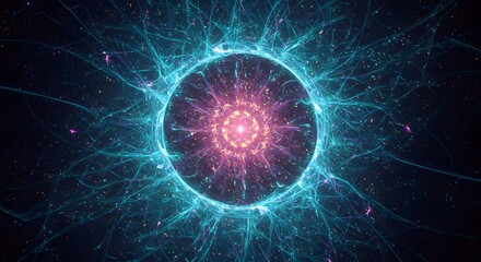 Obraz premium Abstract Cosmic Energy Orb Teal and Pink