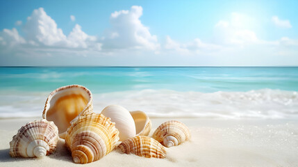 Seashells On Sandy Beach At Sunrise