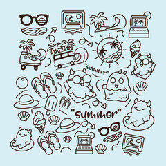 Cute Summer Pattern on Blue Background