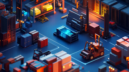 Pixel Art Industrial Warehouse At Night