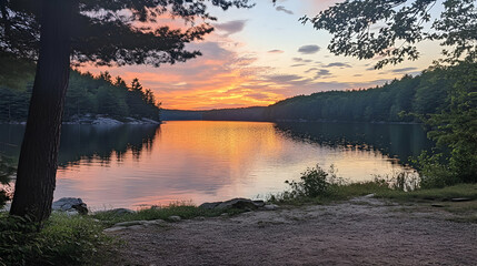 Serene Sunset Over Calm Lake