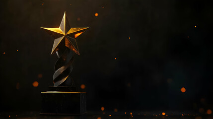 Golden Star Award Trophy On Dark Background