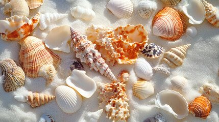 Colorful Seashells On White Sand