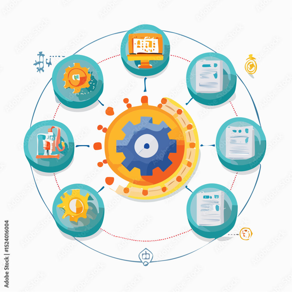 Fototapete illustration of the machine learning process, with data input, training model, neural network, outpu