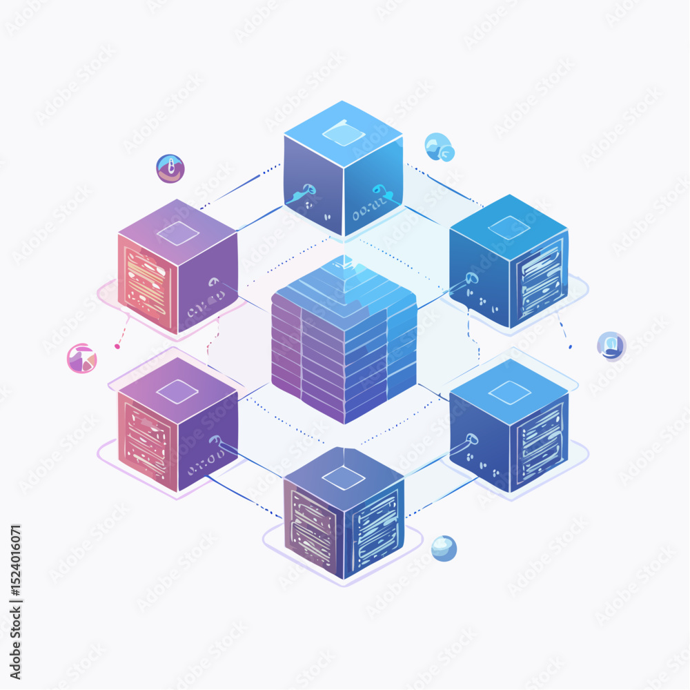 Fototapete futuristic vector illustration of blockchain networks, featuring digital blocks linked by luminous l