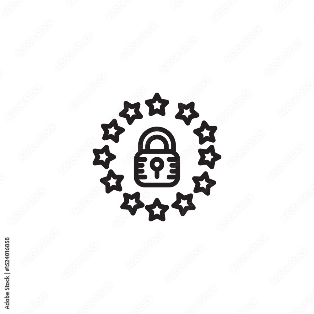 Aufkleber a line art icon features a padlock with a keyhole at its center, encircled by a ring of twelve stars